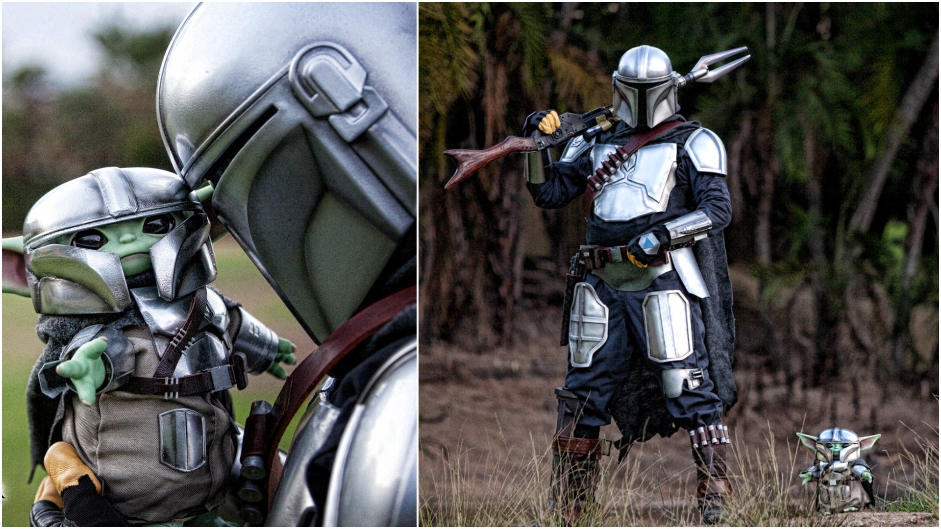 Mandalorian cosplayer Does an epic cosplay photoshoot with Grogu